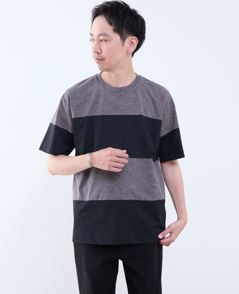 ムラプリントブロッキングボーダーTシャツ 詳細画像 チャコールグレー 2