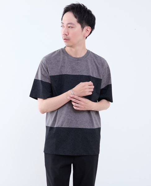 ムラプリントブロッキングボーダーTシャツ 詳細画像 チャコールグレー 3