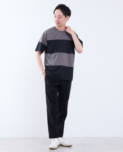 ムラプリントブロッキングボーダーTシャツ 詳細画像 チャコールグレー 5