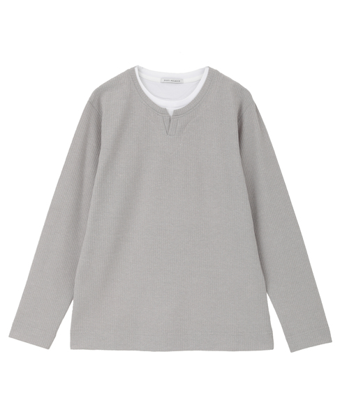 リンクスストライプカノコ キーネックTシャツ 詳細画像 グレー 16