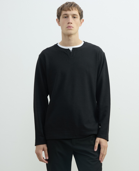 リンクスストライプカノコ キーネックTシャツ 詳細画像 ブラック 1
