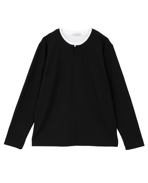 リンクスストライプカノコ キーネックTシャツ 詳細画像 ブラック 8