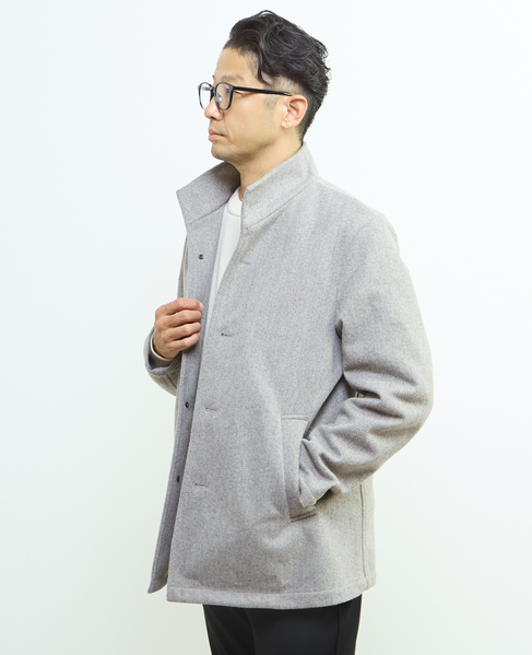 《WEB限定》ボンディングTRスタンドハーフコート 詳細画像 グレーヘリンボーン 6