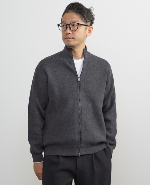 《WEB限定》ウールブレンド畦編みドライバーズニット | ウォッシャブル 詳細画像 チャコールグレー 1