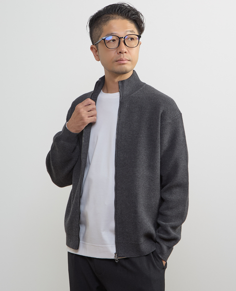 《WEB限定》ウールブレンド畦編みドライバーズニット | ウォッシャブル 詳細画像 チャコールグレー 5
