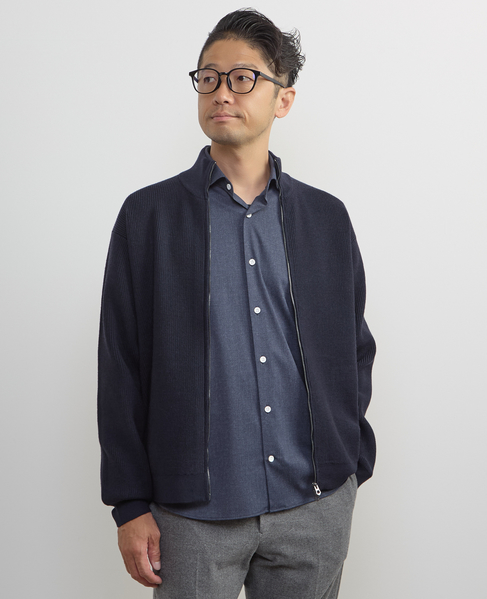 《WEB限定》ウールブレンド畦編みドライバーズニット | ウォッシャブル 詳細画像 ネイビー 1