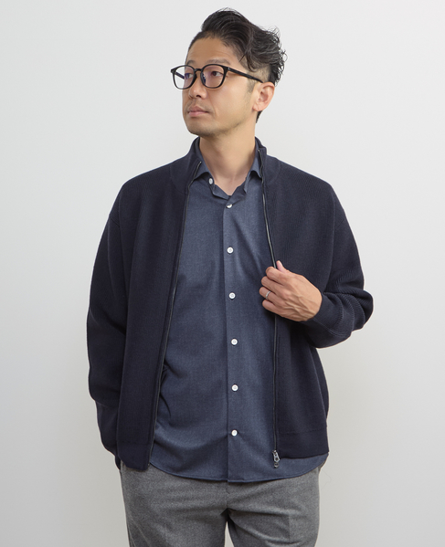 《WEB限定》ウールブレンド畦編みドライバーズニット | ウォッシャブル 詳細画像 ネイビー 12