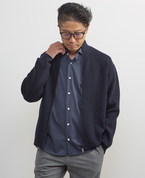 《WEB限定》ウールブレンド畦編みドライバーズニット | ウォッシャブル 詳細画像 ネイビー 13