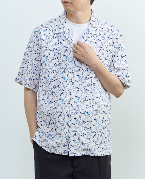 【MASTER FRAME/マスターフレーム】ウォシャブルレーヨンプリント 半袖オープンカラーシャツ 詳細画像 ホワイト 1