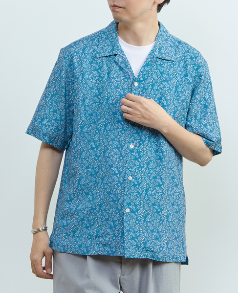 【MASTER FRAME/マスターフレーム】ウォシャブルレーヨンプリント 半袖オープンカラーシャツ 詳細画像 グリーン 1