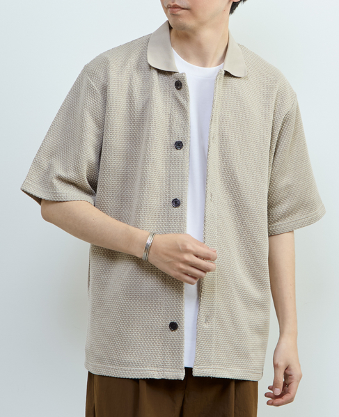 【MASTER FRAME/マスターフレーム】ハニカムポロカラーシャツ 詳細画像 ベージュ 1