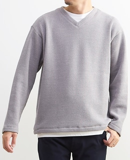 【MASTER FRAME/マスターフレーム】裏起毛ワッフルフェイクレイヤード 長袖ＶネックTシャツ