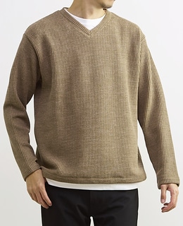 【MASTER FRAME/マスターフレーム】裏起毛ワッフルフェイクレイヤード 長袖ＶネックTシャツ