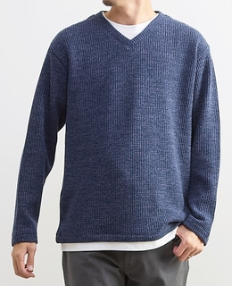 【MASTER FRAME/マスターフレーム】裏起毛ワッフルフェイクレイヤード 長袖ＶネックTシャツ