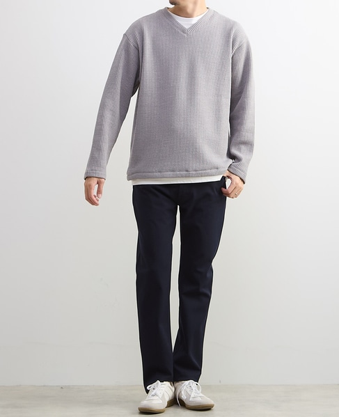 【MASTER FRAME/マスターフレーム】裏起毛ワッフルフェイクレイヤード 長袖ＶネックTシャツ 詳細画像 ライトグレー 14