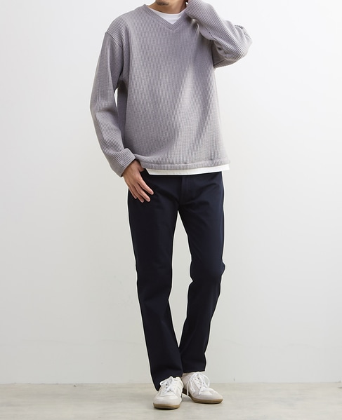 【MASTER FRAME/マスターフレーム】裏起毛ワッフルフェイクレイヤード 長袖ＶネックTシャツ 詳細画像 ライトグレー 15