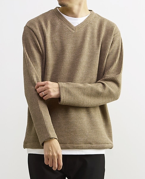 【MASTER FRAME/マスターフレーム】裏起毛ワッフルフェイクレイヤード 長袖ＶネックTシャツ 詳細画像 ライトグレー 16