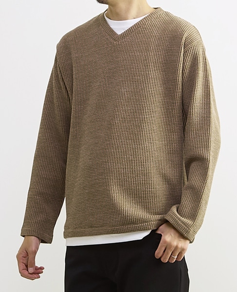 【MASTER FRAME/マスターフレーム】裏起毛ワッフルフェイクレイヤード 長袖ＶネックTシャツ 詳細画像 ライトグレー 17