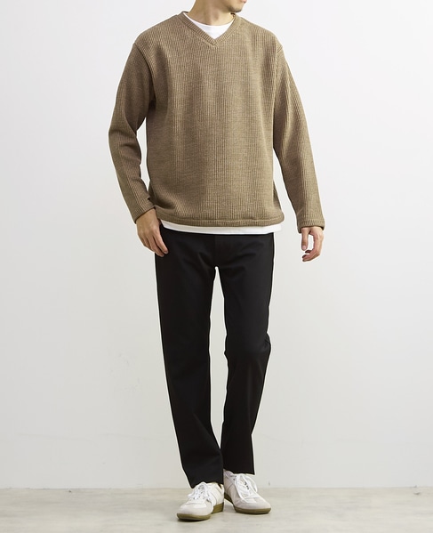 【MASTER FRAME/マスターフレーム】裏起毛ワッフルフェイクレイヤード 長袖ＶネックTシャツ 詳細画像 ライトグレー 18