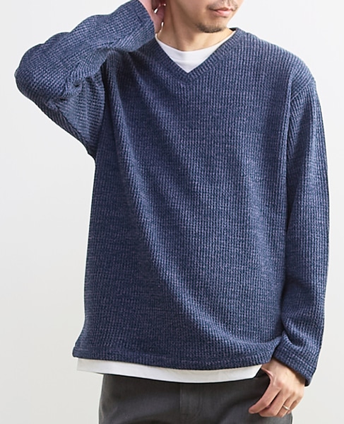 【MASTER FRAME/マスターフレーム】裏起毛ワッフルフェイクレイヤード 長袖ＶネックTシャツ 詳細画像 ライトグレー 20