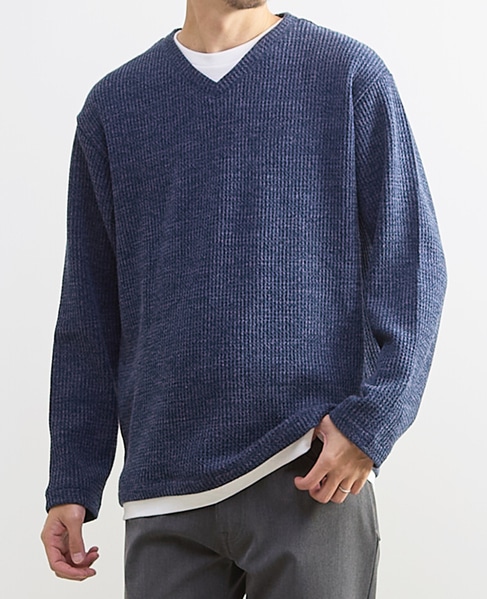 【MASTER FRAME/マスターフレーム】裏起毛ワッフルフェイクレイヤード 長袖ＶネックTシャツ 詳細画像 ライトグレー 21