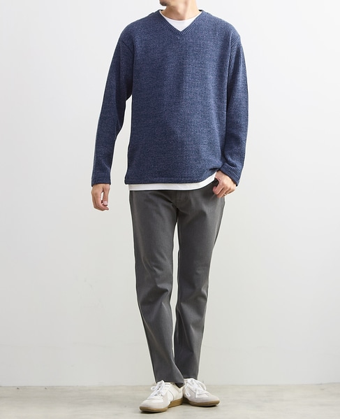 【MASTER FRAME/マスターフレーム】裏起毛ワッフルフェイクレイヤード 長袖ＶネックTシャツ 詳細画像 ライトグレー 22