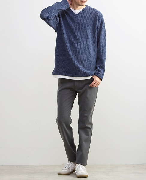 【MASTER FRAME/マスターフレーム】裏起毛ワッフルフェイクレイヤード 長袖ＶネックTシャツ 詳細画像 ライトグレー 23