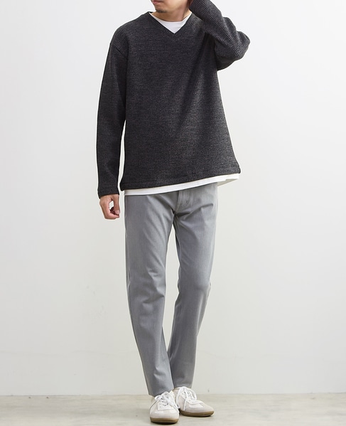 【MASTER FRAME/マスターフレーム】裏起毛ワッフルフェイクレイヤード 長袖ＶネックTシャツ 詳細画像 ライトグレー 26