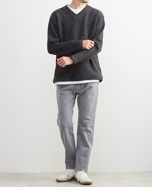 【MASTER FRAME/マスターフレーム】裏起毛ワッフルフェイクレイヤード 長袖ＶネックTシャツ 詳細画像 ライトグレー 27