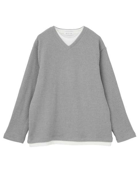 【MASTER FRAME/マスターフレーム】裏起毛ワッフルフェイクレイヤード 長袖ＶネックTシャツ 詳細画像 ライトグレー 28