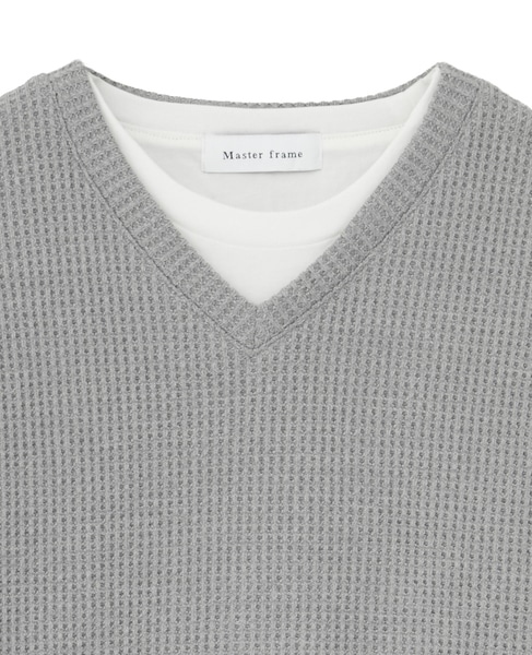 【MASTER FRAME/マスターフレーム】裏起毛ワッフルフェイクレイヤード 長袖ＶネックTシャツ 詳細画像 ライトグレー 30