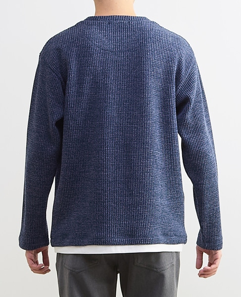 【MASTER FRAME/マスターフレーム】裏起毛ワッフルフェイクレイヤード 長袖ＶネックTシャツ 詳細画像 ライトグレー 4