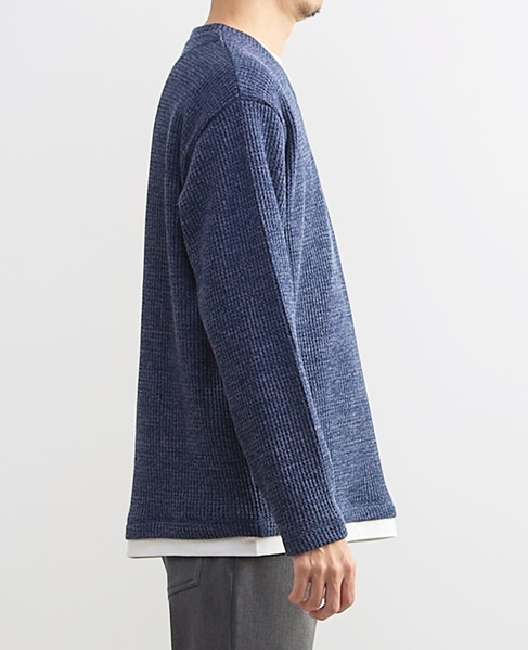 【MASTER FRAME/マスターフレーム】裏起毛ワッフルフェイクレイヤード 長袖ＶネックTシャツ 詳細画像 ライトグレー 5