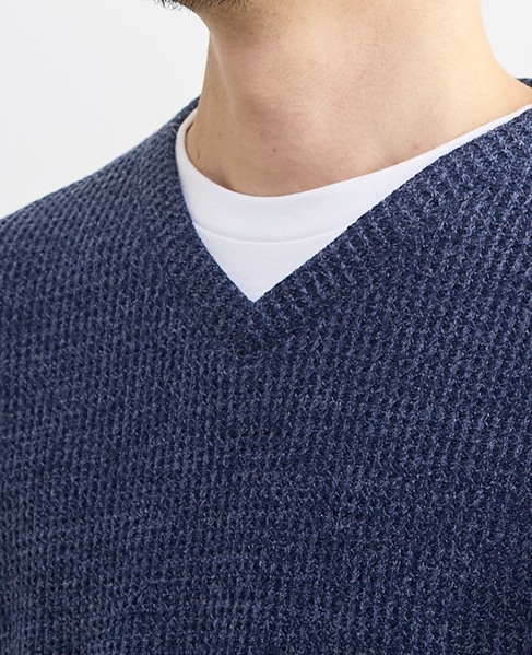 【MASTER FRAME/マスターフレーム】裏起毛ワッフルフェイクレイヤード 長袖ＶネックTシャツ 詳細画像 ライトグレー 6
