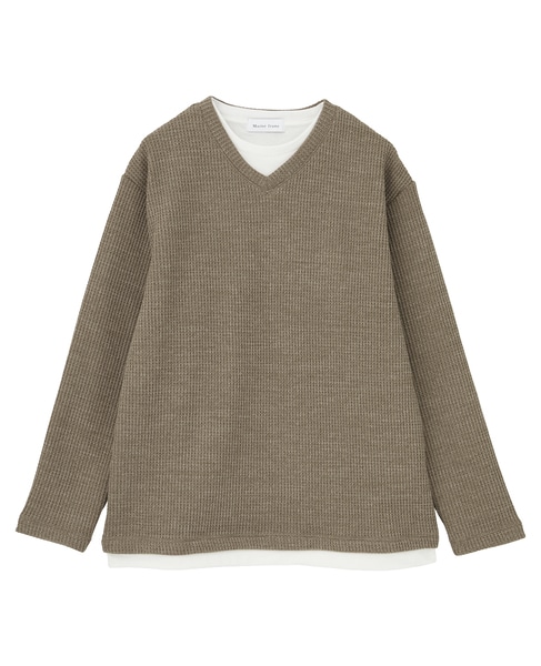 【MASTER FRAME/マスターフレーム】裏起毛ワッフルフェイクレイヤード 長袖ＶネックTシャツ 詳細画像 ベージュ 2