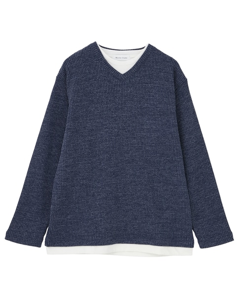 【MASTER FRAME/マスターフレーム】裏起毛ワッフルフェイクレイヤード 長袖ＶネックTシャツ 詳細画像 ブルー 2