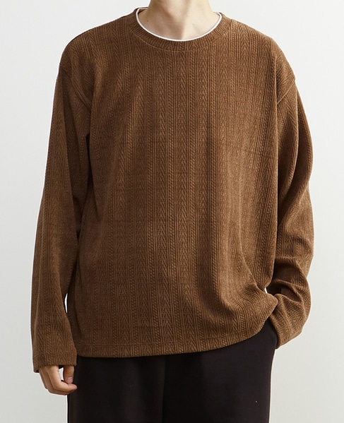 【MASTER FRAME/マスターフレーム】モール編みフェイクレイヤードカットソー 詳細画像 ブラウン 1