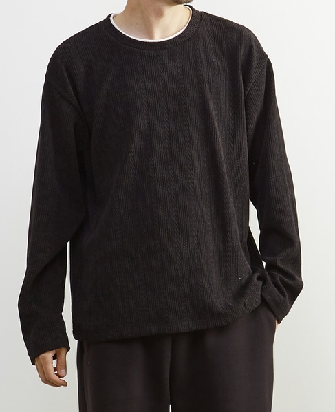【MASTER FRAME/マスターフレーム】モール編みフェイクレイヤードカットソー 詳細画像 ブラック 1