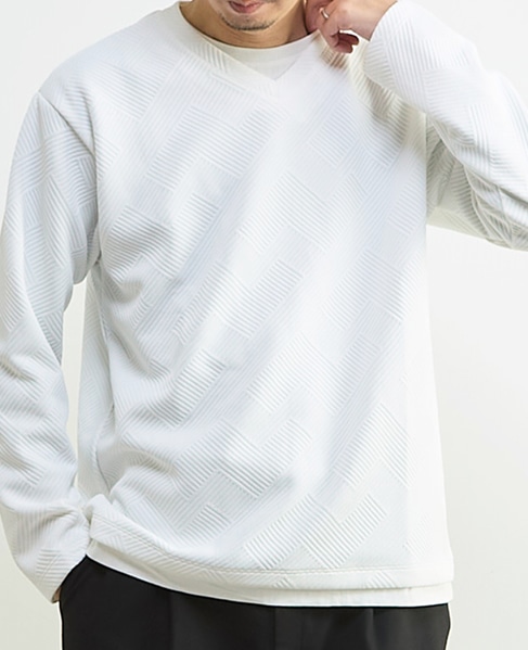 【MASTER FRAME/マスターフレーム】ブリスタージャガード長袖フェイクレイヤードTシャツ 詳細画像 ホワイト 11