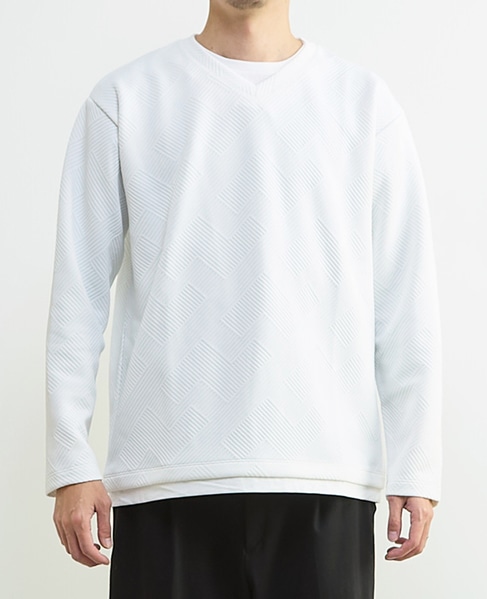 【MASTER FRAME/マスターフレーム】ブリスタージャガード長袖フェイクレイヤードTシャツ 詳細画像 ホワイト 2