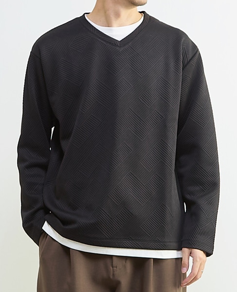 【MASTER FRAME/マスターフレーム】ブリスタージャガード長袖フェイクレイヤードTシャツ 詳細画像 ブラック 1