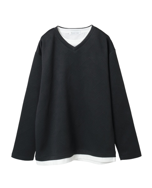 【MASTER FRAME/マスターフレーム】ブリスタージャガード長袖フェイクレイヤードTシャツ 詳細画像 ブラック 2