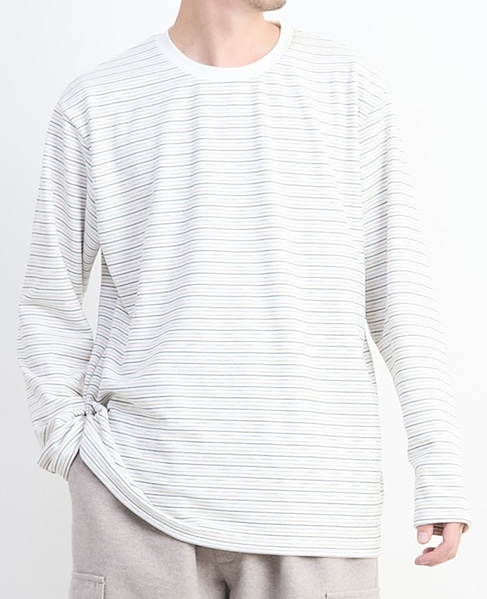 【MASTER FRAME/マスターフレーム】微起毛ボーダークルーネック ロングスリーブTシャツ 詳細画像 ホワイト 1