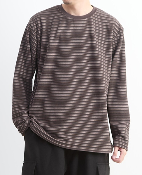 【MASTER FRAME/マスターフレーム】微起毛ボーダークルーネック ロングスリーブTシャツ 詳細画像 ブラウン 1