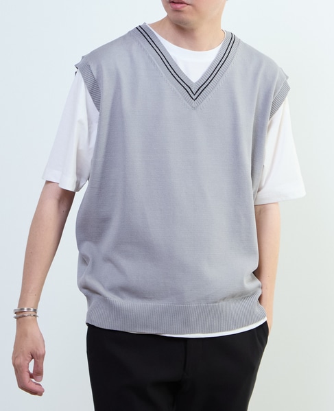 【MASTER FRAME/マスターフレーム】チルデンニットベスト×Tシャツ 詳細画像 ベージュ 12