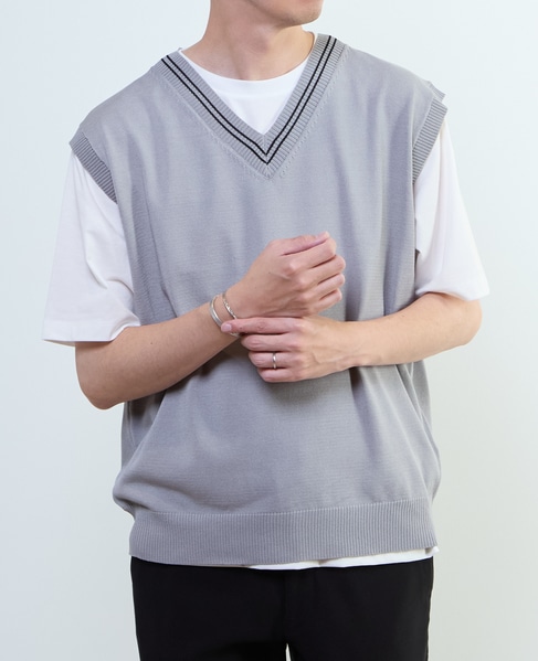 【MASTER FRAME/マスターフレーム】チルデンニットベスト×Tシャツ 詳細画像 ベージュ 13