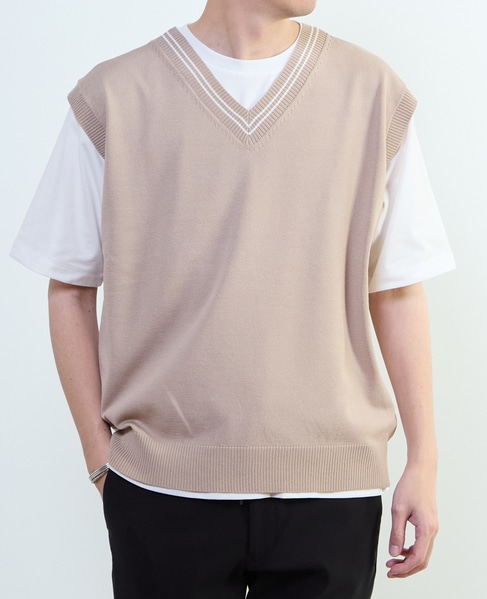 【MASTER FRAME/マスターフレーム】チルデンニットベスト×Tシャツ 詳細画像 ベージュ 16