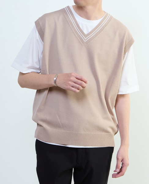 【MASTER FRAME/マスターフレーム】チルデンニットベスト×Tシャツ 詳細画像 ベージュ 17