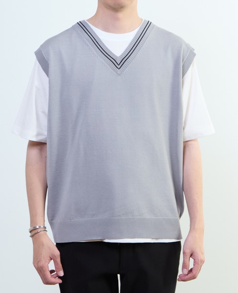 【MASTER FRAME/マスターフレーム】チルデンニットベスト×Tシャツ 詳細画像 ベージュ 2