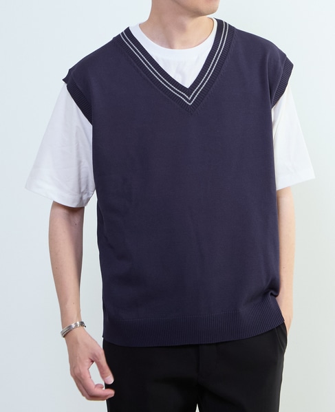 【MASTER FRAME/マスターフレーム】チルデンニットベスト×Tシャツ 詳細画像 ベージュ 20